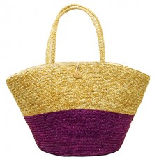 Straw Tote – 12 PCS Woven Wheat Straw Tote - 2 Tones - Purple - BG-R11053PL